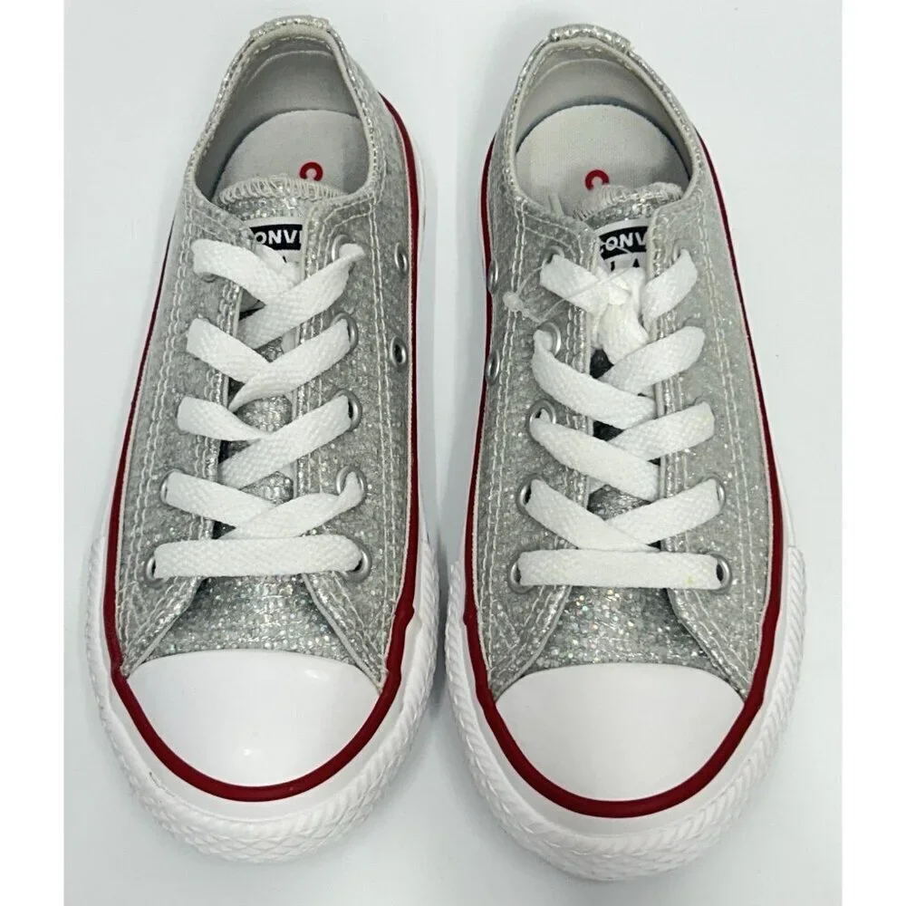 NEW Converse Chuck Taylor All Star Low Top Sparkle Silver Glitter Size Junior 11